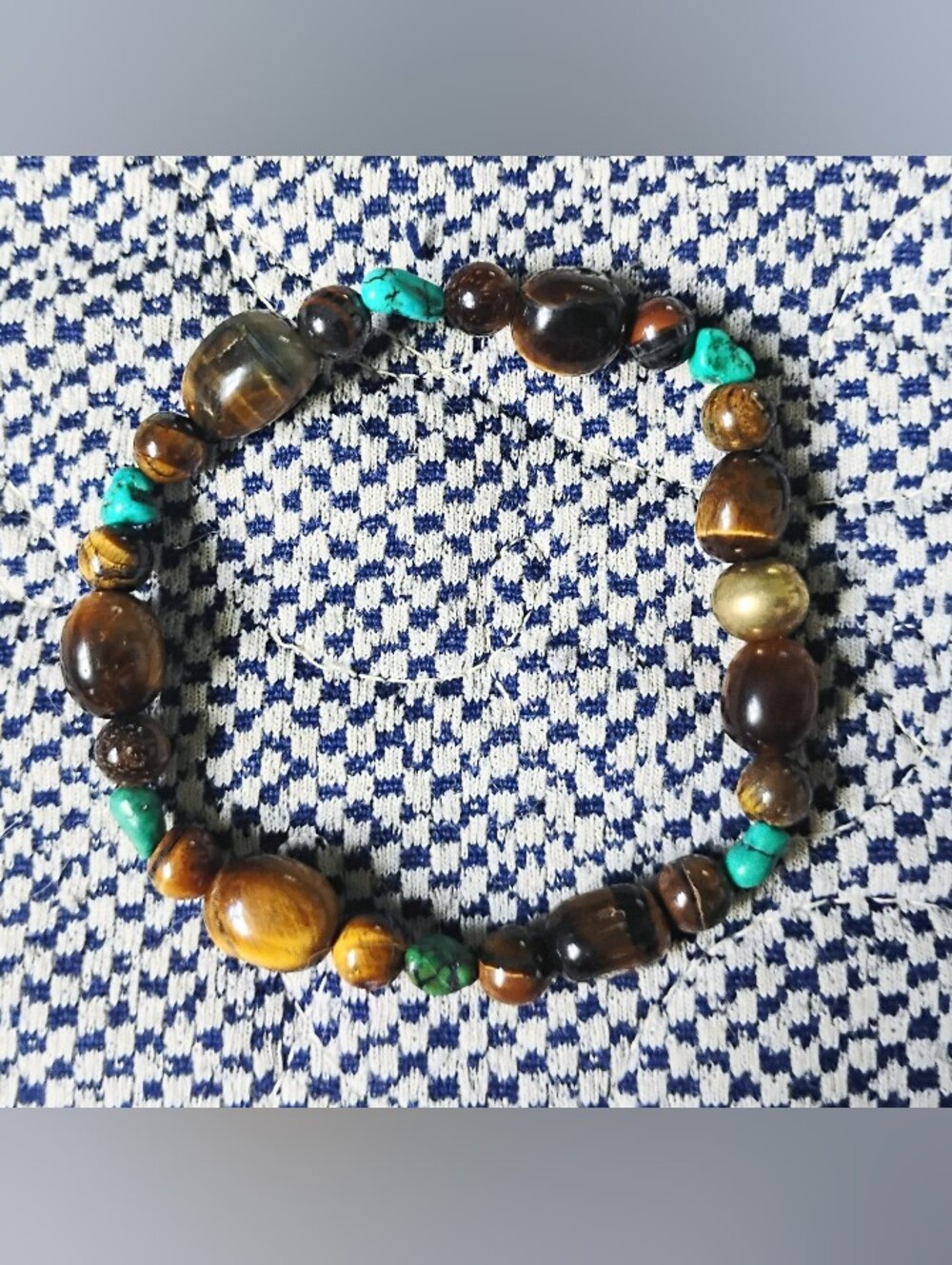Tiger Eye with Mini Turquoise Nuggets Bracelet - Picture 1 of 6